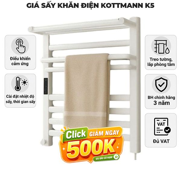 Giá sấy khăn Kottmann K5 màu trắng lắp nhà tắm