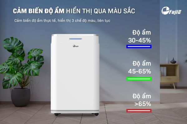 Máy hút ẩm FujiE HM-918EC-N đèn báo độ ẩm qua màu sắc