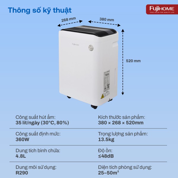 Máy hút ẩm Fujihome DH35W-HEPA (35 lít/ngày)