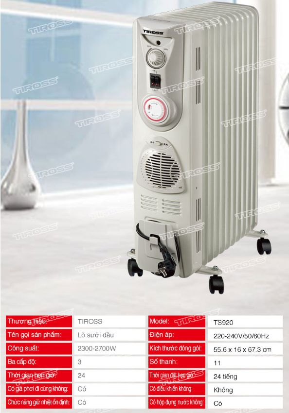 Máy sưởi dầu Tiross TS920, 11 thanh, 2700W