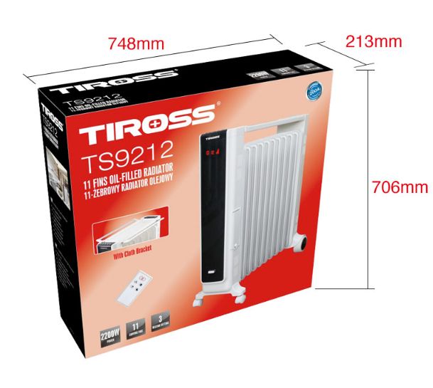 Máy sưởi dầu Tiross TS9212, 11 thanh, có điều khiển từ xa