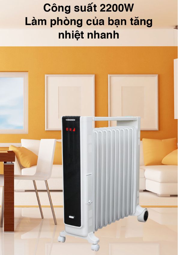 Máy sưởi dầu Tiross TS9212, 11 thanh, có điều khiển từ xa