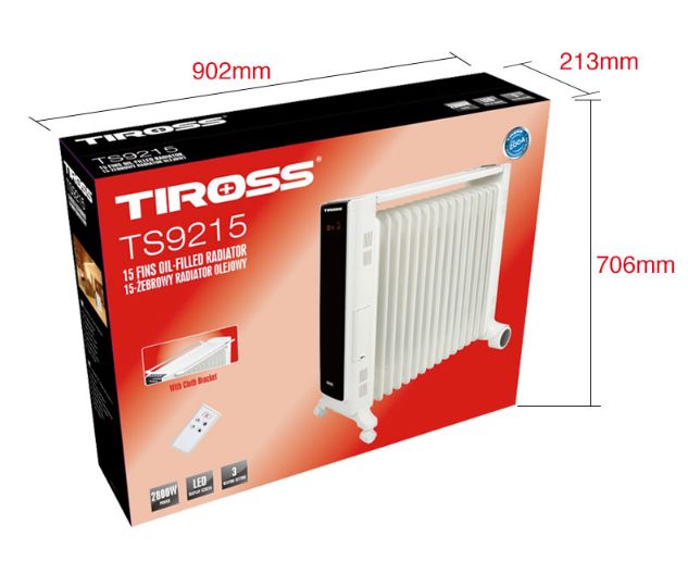 Máy sưởi dầu Tiross TS9215, 15 thanh, có điều khiển từ xa