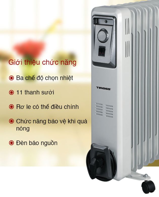 Máy sưởi dầu Tiross TS9217, 11 thanh, 2200W