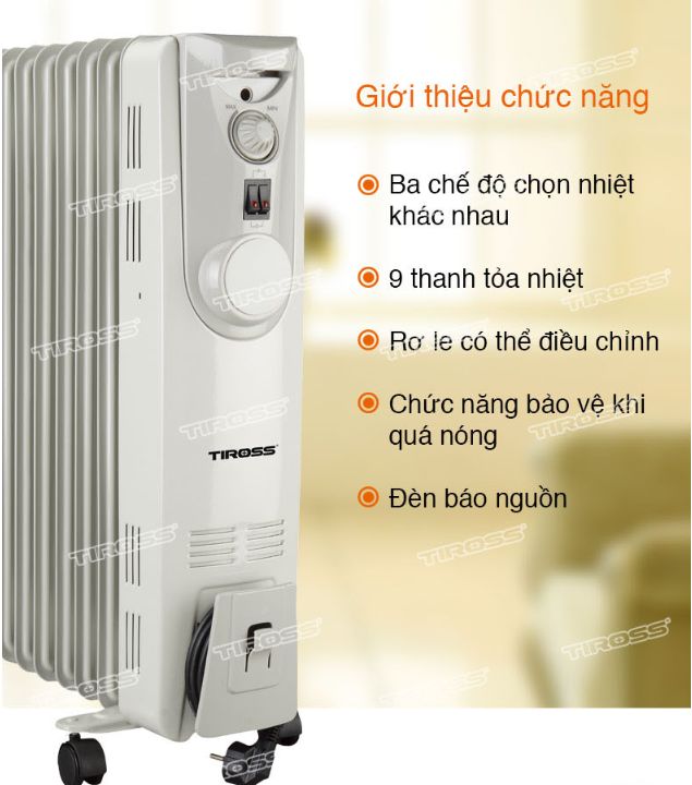 Máy sưởi dầu Tiross TS923 , 9 thanh, 1800-2200W