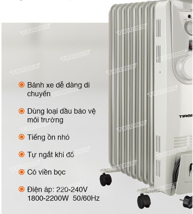 Máy sưởi dầu Tiross TS923 , 9 thanh, 1800-2200W