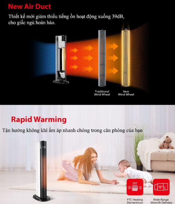 Máy sưởi gốm Tiross TS9443 có điều khiển từ xa