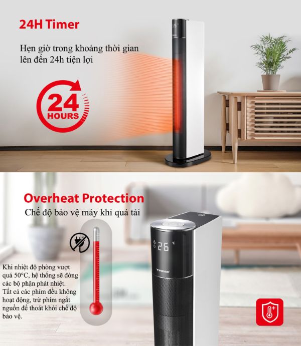 Máy sưởi gốm Tiross TS9443 có điều khiển từ xa