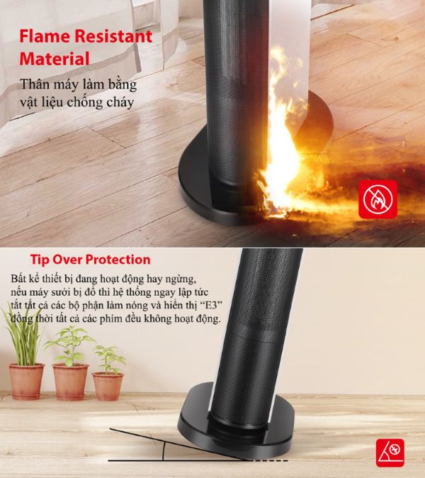 Máy sưởi gốm Tiross TS9443 có điều khiển từ xa