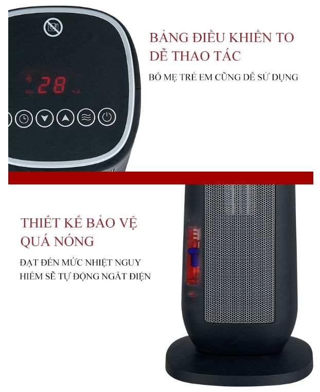 Máy sưởi gốm Tiross TS9446 có điều khiển từ xa
