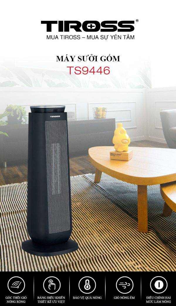 Máy sưởi gốm Tiross TS9446 có điều khiển từ xa