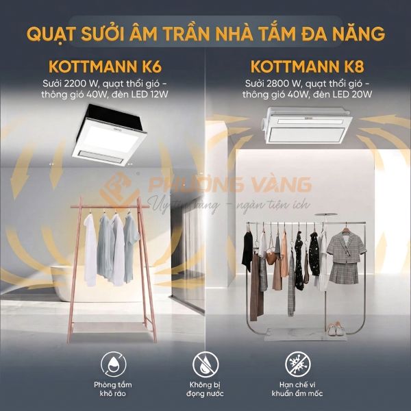 Quạt âm trần đa năng Kottmann K8 lắp nhà tắm