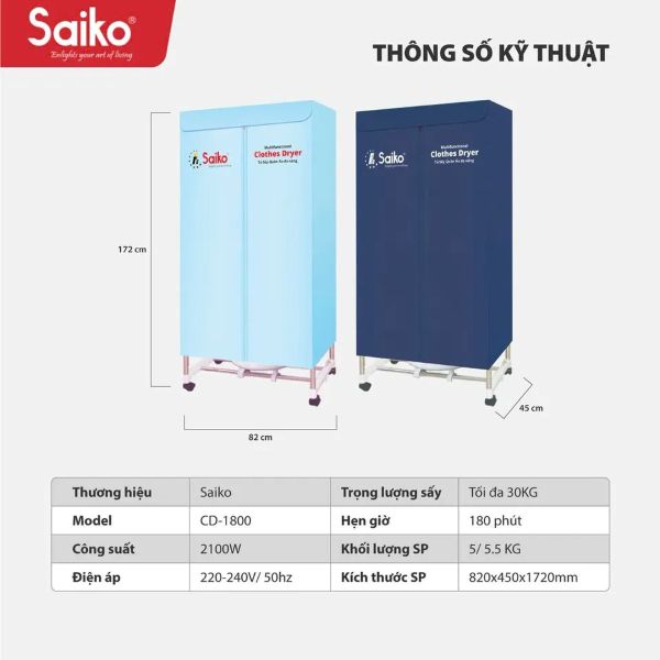 Tủ sấy quần áo đa năng Saiko CD-1800 (2100W)