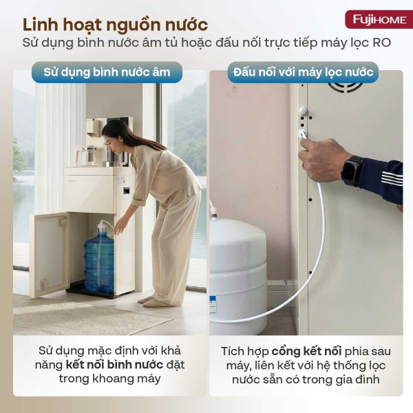 Cây nước nóng lạnh bàn trà Fujihome TB238N-UV linh hoạt nguồn nước