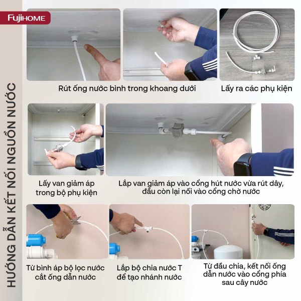 Cây nước nóng lạnh bàn trà Fujihome TB238N-UV hướng dẫn kết nối nguồn nước