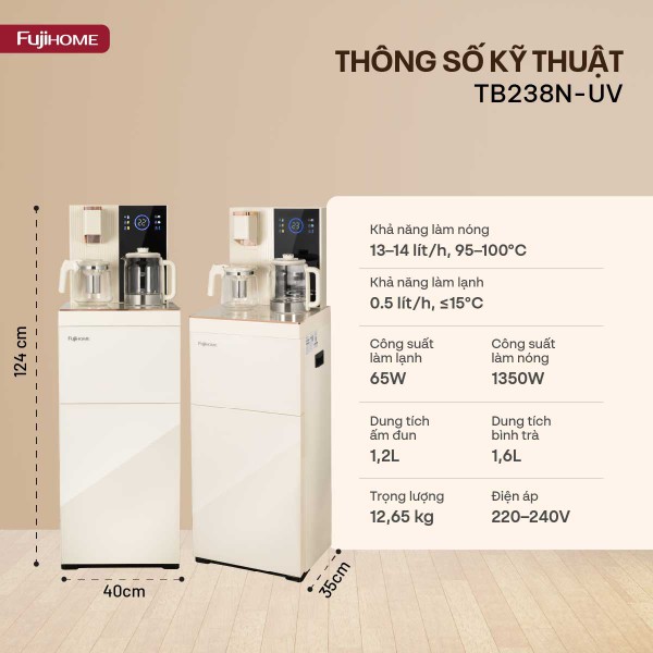 Cây nước nóng lạnh bàn trà Fujihome TB238N-UV thông số kỹ thuật