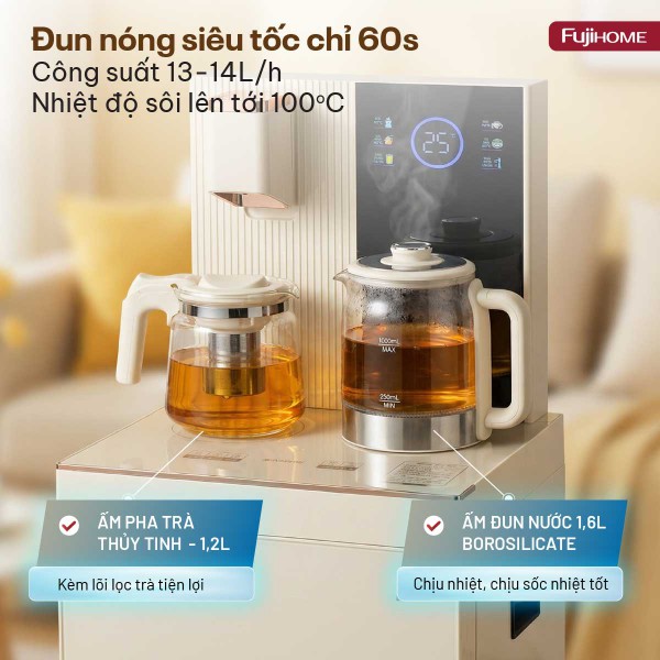 Cây nước nóng lạnh bàn trà Fujihome TB238N-UV đun nóng siêu tốc