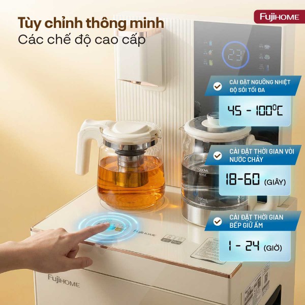 Cây nước nóng lạnh bàn trà Fujihome TB238N-UV tuỳ chỉnh nhiệt độ, thời gian