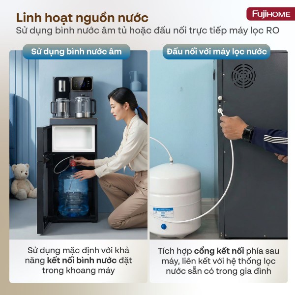 Cây nước nóng lạnh bàn trà Fujihome TB241N-UV linh hoạt nguồn nước