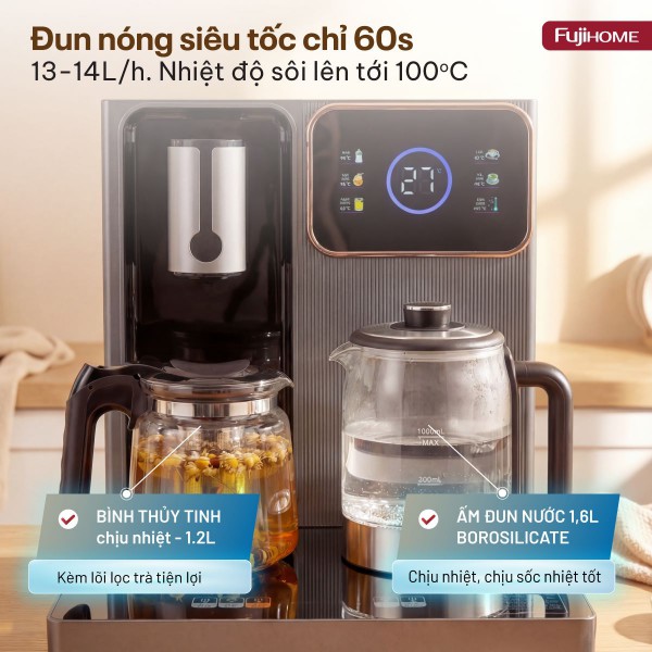 Cây nước nóng lạnh bàn trà Fujihome TB241N-UV đun nóng siêu tốc chỉ 60s