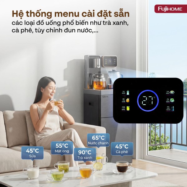 Cây nước nóng lạnh bàn trà Fujihome TB241N-UV menu cài đặt sẵn