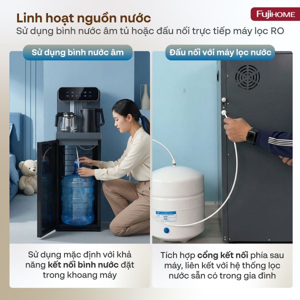 Cây nước nóng lạnh bàn trà Fujihome TB243AN linh hoạt nguồn nước