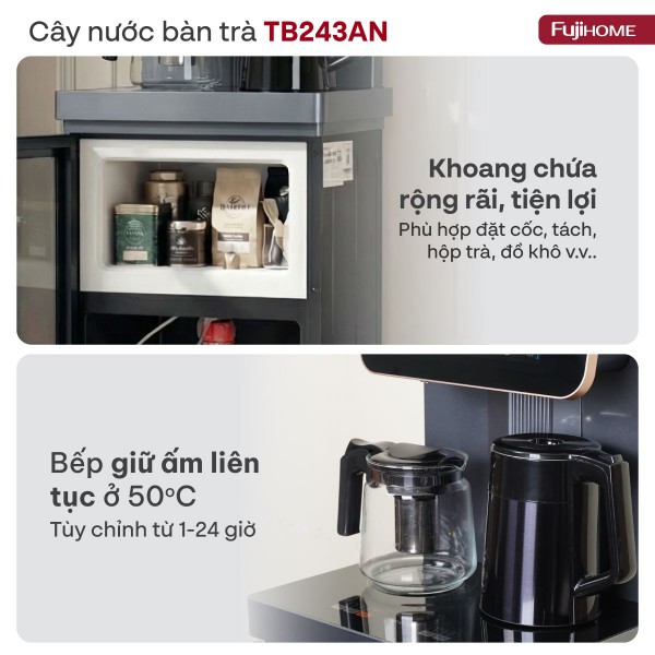 Cây nước nóng lạnh bàn trà Fujihome TB243AN ngăn chứa đồ
