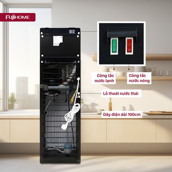 Cây nước nóng lạnh Fujihome WD11EC mặt sau, công tắc nóng lạnh