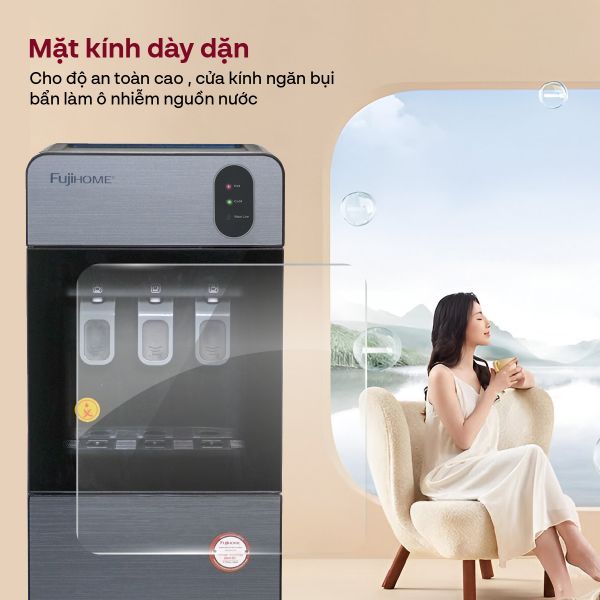 Cây nước nóng lạnh Fujihome WD210UE cửa kính bảo vệ vòi lấy nước khỏi bụi bẩn