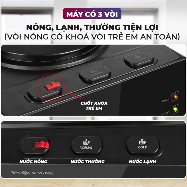 Cây nước nóng lạnh Fujihome WD61E úp bình