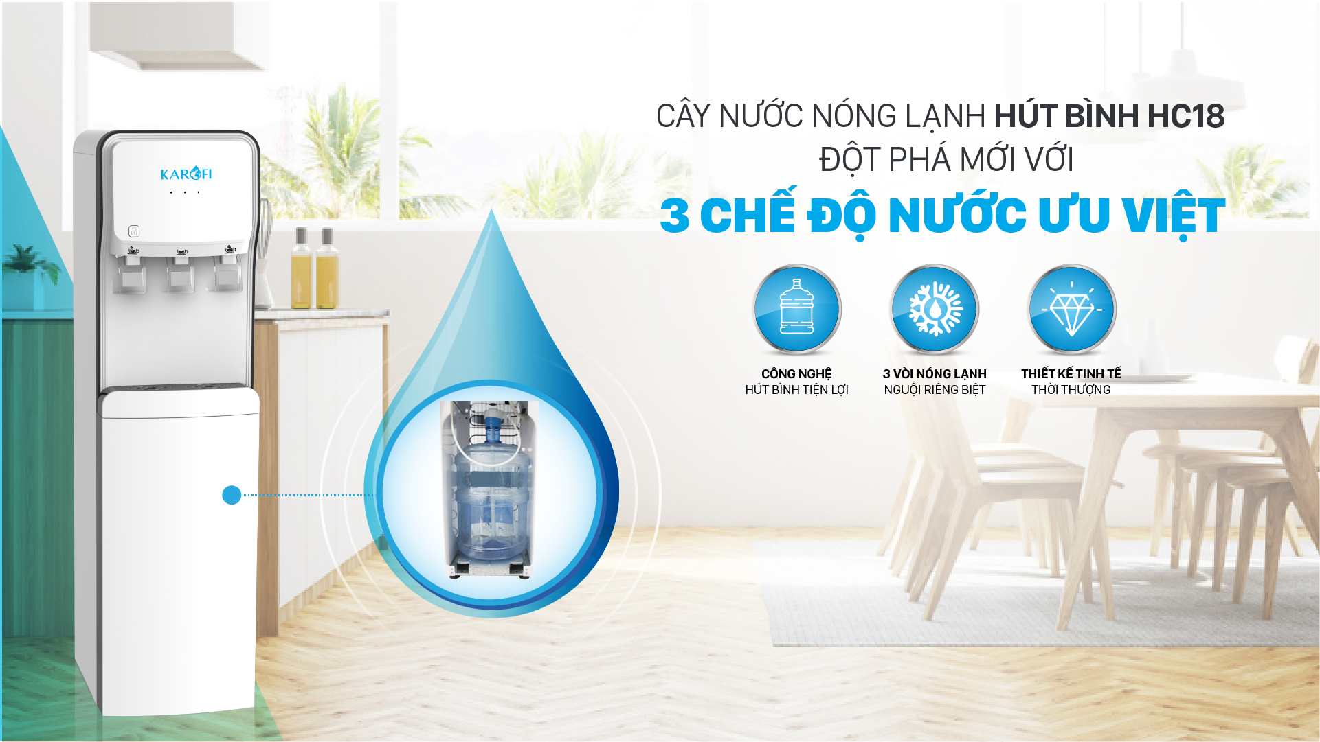 Cây nước nóng lạnh Karofi HC18 3 chế độ nước