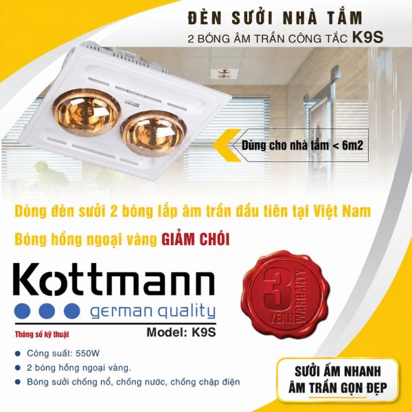 Đèn sưởi 2 bóng âm trần Kottmann K9S