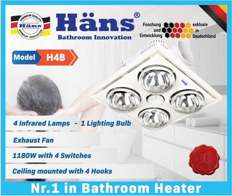 Đèn sưởi 4 bóng âm trần Hans H4B 4 bóng