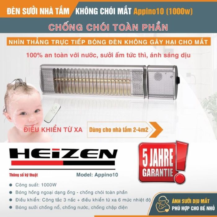 Đèn sưởi nhà tắm Heizen APPINO10, Không chói mắt,