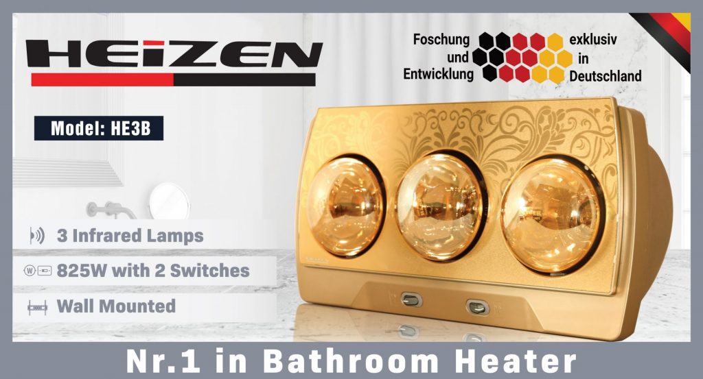 Đèn sưởi nhà tắm Heizen HE-3B 3 bóng vàng, 825W