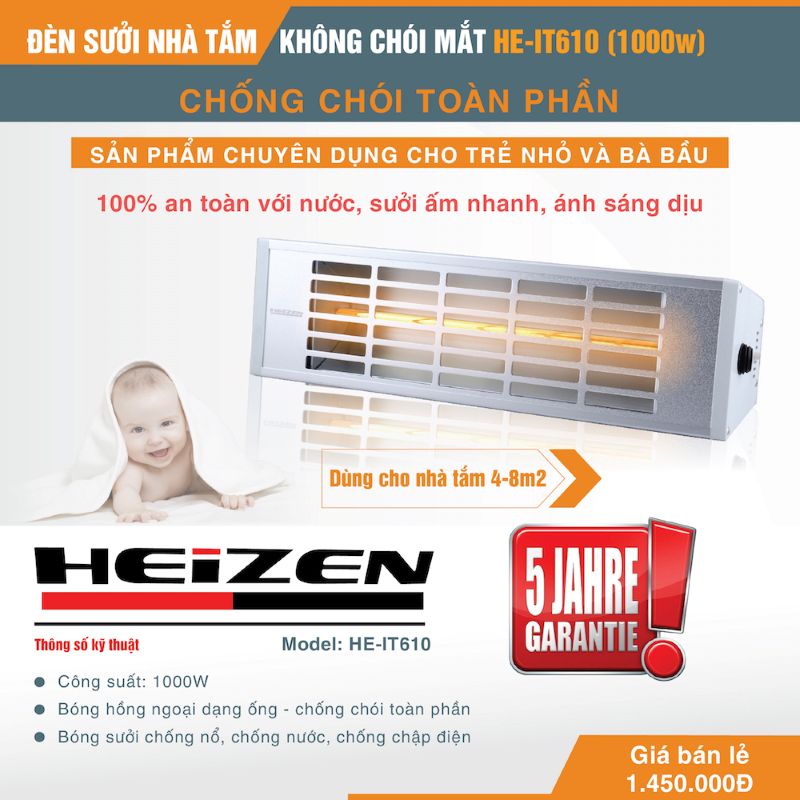 Đèn sưởi nhà tắm Heizen HE-IT610, Không chói mắt