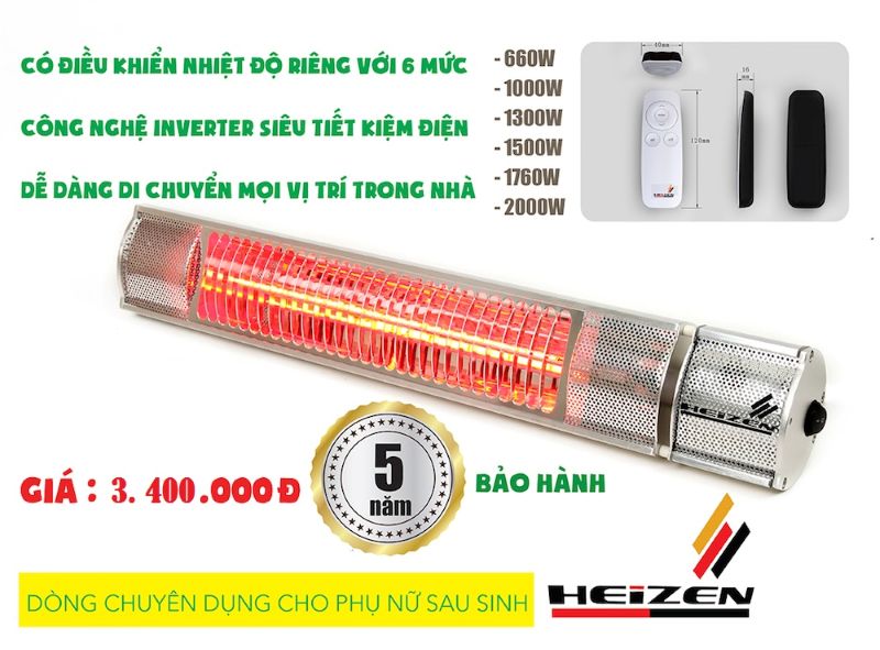 Đèn sưởi nhà tắm Heizen HE-ITR, Không chói mắt, có điều khiển