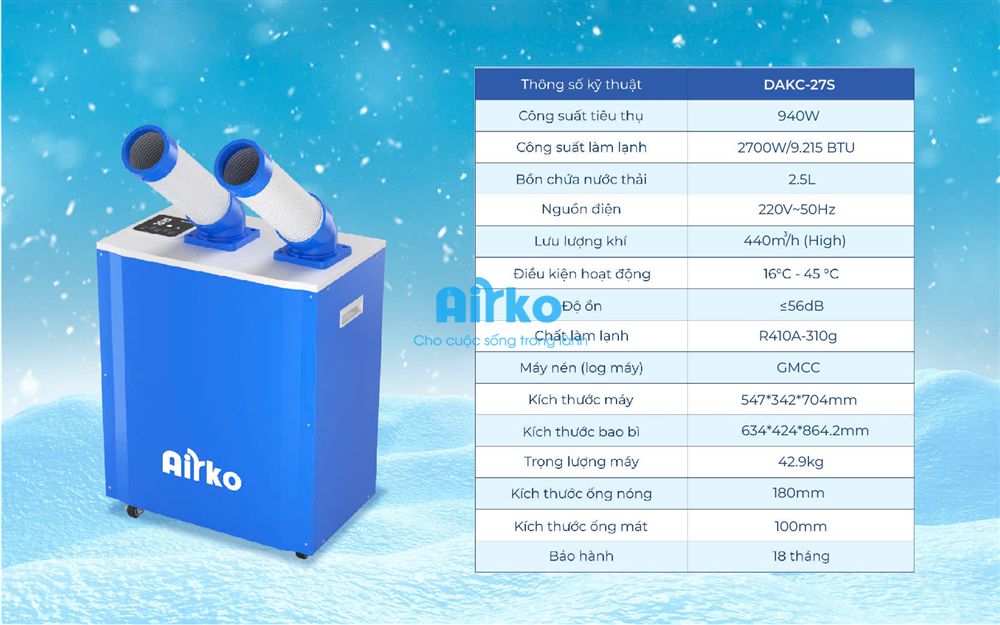 Điều hòa di động công nghiệp Airko DAKC-27S - 9215BTU