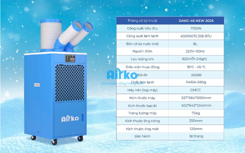 Điều hòa di động công nghiệp Airko DAKC-45 New - 15358 BTU