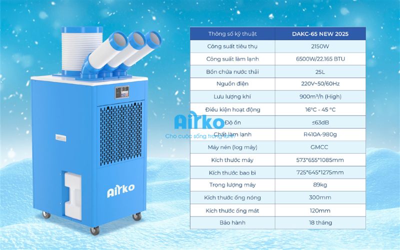 Điều hòa di động công nghiệp Airko DAKC-65 - 22165 BTU