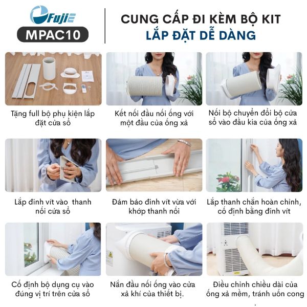 Điều hòa di động FujiE MPAC10 - 10000BTU bộ kít đi kèm