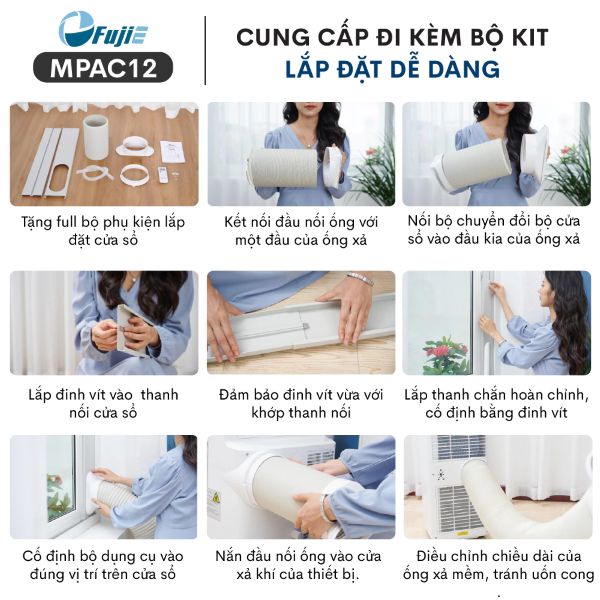 Điều hòa di động FujiE MPAC12 hướng dẫn lắp ống nóng