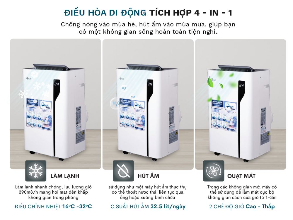 Điều hòa di động FujiE MPAC14 - 14000BTU, kết nối wifi