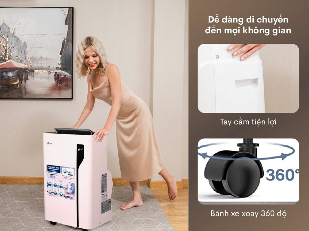 Điều hòa di động FujiE MPAC14 bánh xe di chuyển