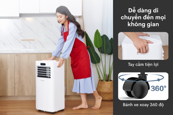 Điều hòa di động Fujihome PAC09 bánh xe di chuyển linh hoạt
