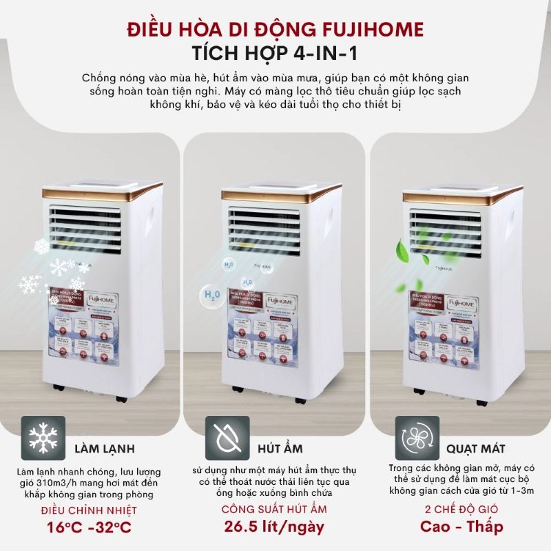 Điều hòa di động Fujihome PAC10 - 10000BTU, kết nối wifi