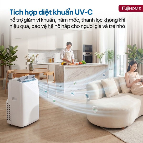 Điều hòa di động Fujihome PAC12N - 12000BTU, kết nối wifi, diệt khuẩn UV