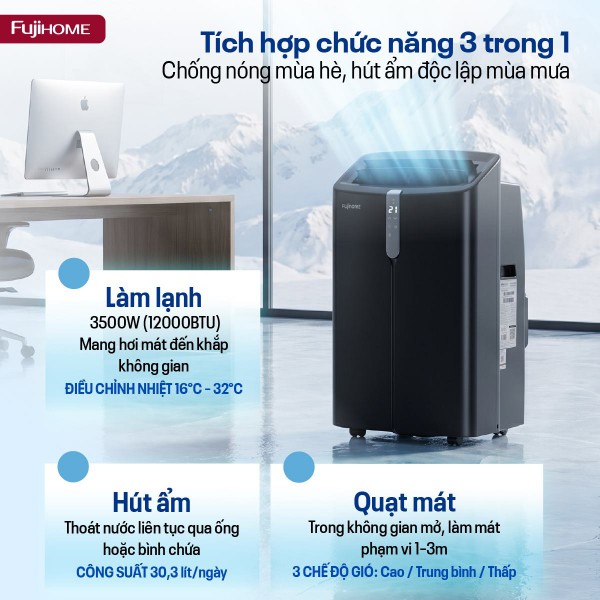 Điều hòa di động Fujihome PAC12PRO - 12000BTU, kết nối wifi