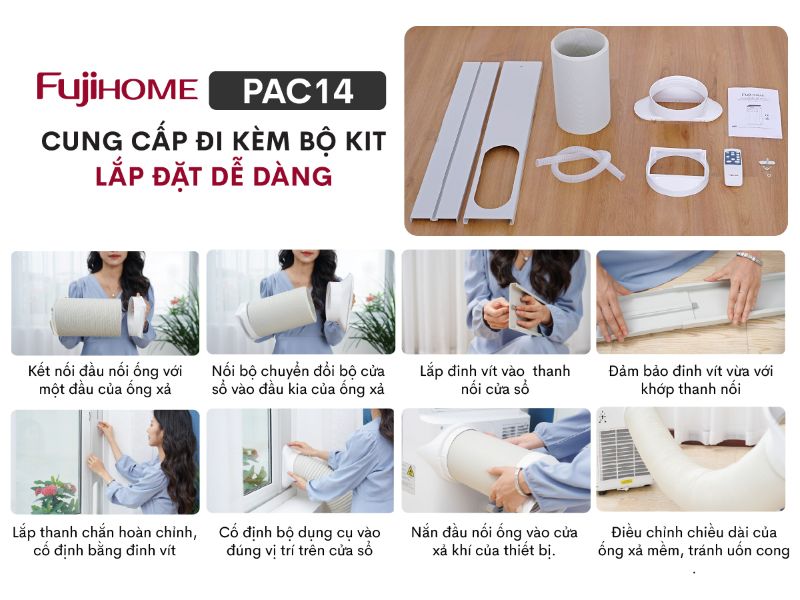 Điều hòa di động Fujihome PAC14 - 14000BTU, kết nối wifi