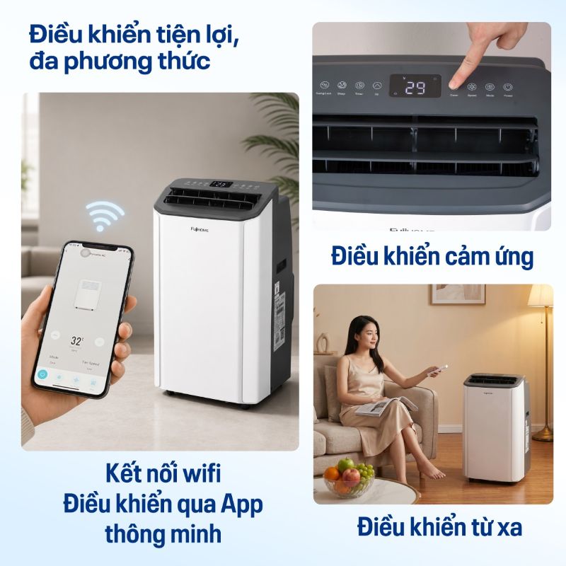Điều hòa di động Fujihome PAC14PRO wifi, điều khiển từ xa